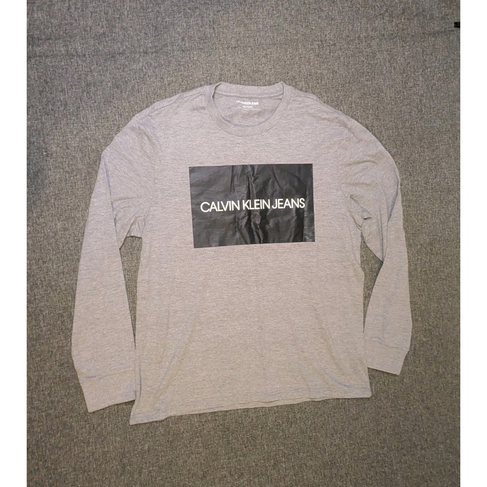 CALVIN KLEIN Mens Graphic Logo Long Sleeve XL Grey Cotton‎ Shirt